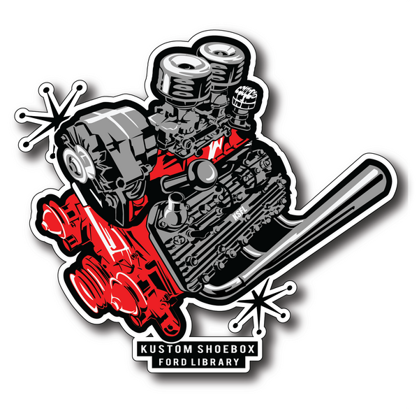 Kustom Shoebox Ford Library - 10 Tiki Flathead Sticker (Red )