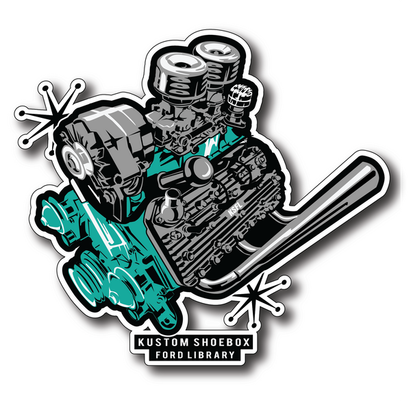 Kustom Shoebox Ford Library - 10 Tiki Flathead Sticker (Merc Green)